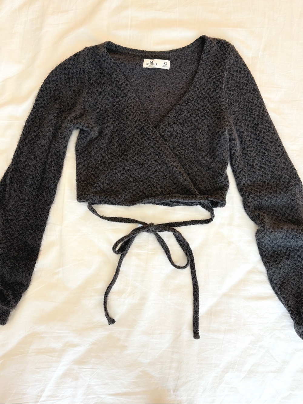 Hollister Dark Grey Sweater Wrap Crop Top